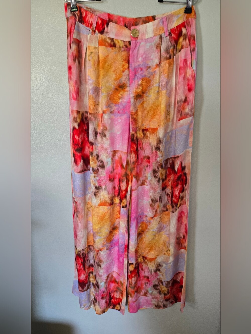 Amalie | NWT Pink Abstract Patchwork-style Graphic Print Linen Blend Pants Sz 8